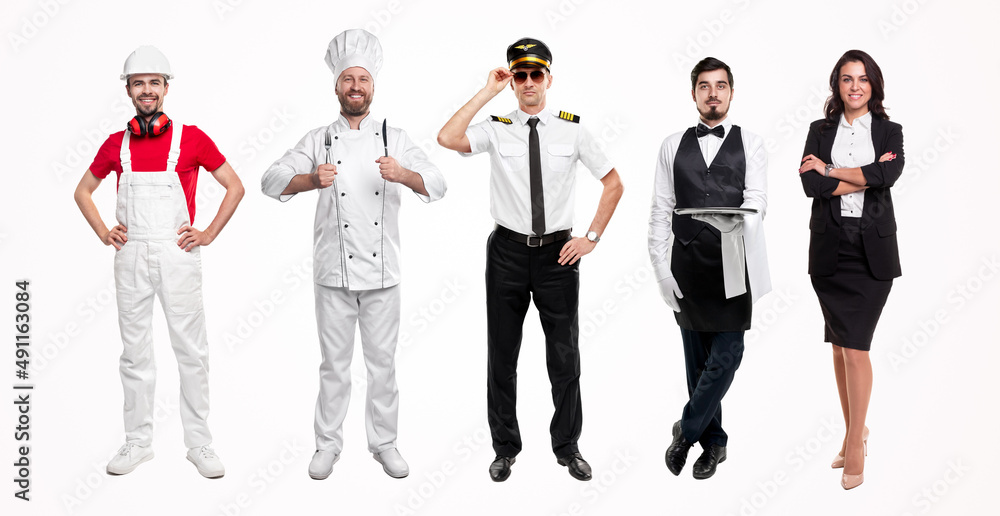 Obraz premium Group of workers in uniforms standing in studio