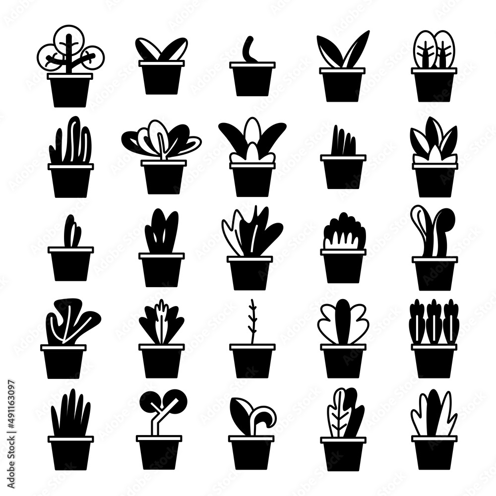 plant in pot and tree icons plant in pot and tree icons