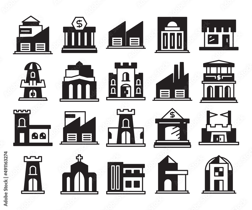 building icons set vector