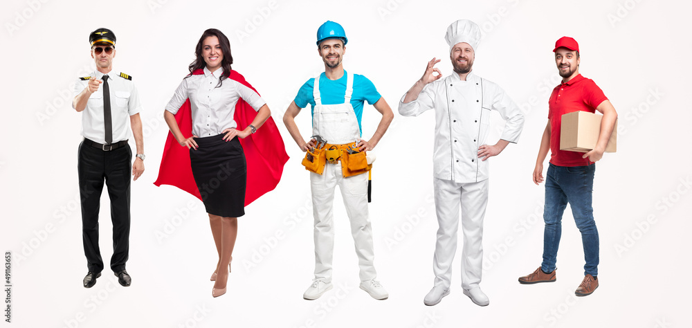 Obraz premium People having different jobs on white background
