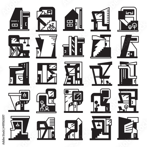 modern building and house, modern architecture design vector set