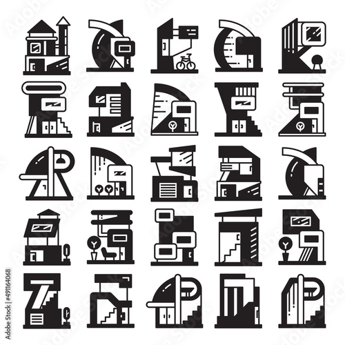 modern building and house, modern architecture design vector set