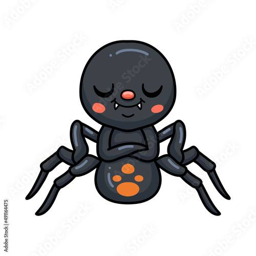 Cute little black spider cartoon sleeping