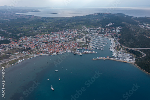 Sigacik harbour and castle view. Sigacik is populer tourist attraction in Turkey.