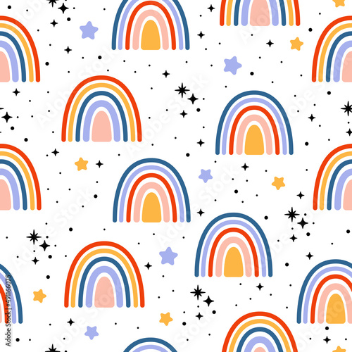Cute colorful rainbow seamless pattern. Flat vector cartoon design