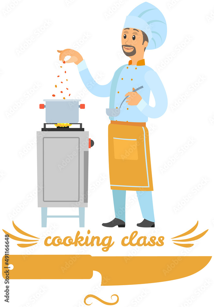 Kitchen emblem, food studio label. Chef conducts culinary class about cooking. Hand drawn lettering for premium cooking masterclass. Man preparing dish, working with kitchen equipment, cooking time Kitchen emblem, food studio label. Chef conducts culinary class about cooking. Hand drawn lettering for premium cooking masterclass. Man preparing dish, working with kitchen equipment, cooking time