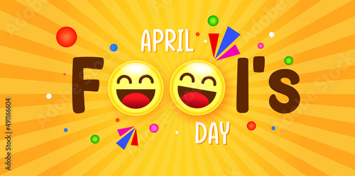 April fools day background funny and crazy face emoji icon