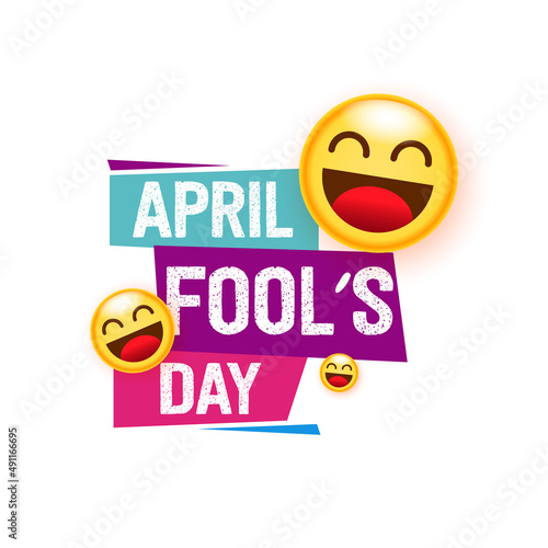 April fools day background funny and crazy face emoji icon