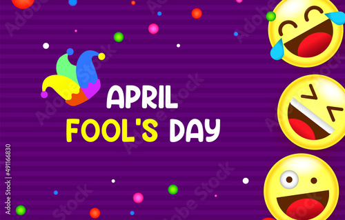 April fools day background funny and crazy face emoji icon