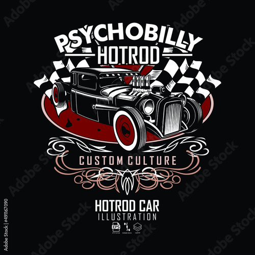 HOTROD CAR ILLUSTRATION WITH A BLACK BACKGROUND, READY FORMAT EPS 10