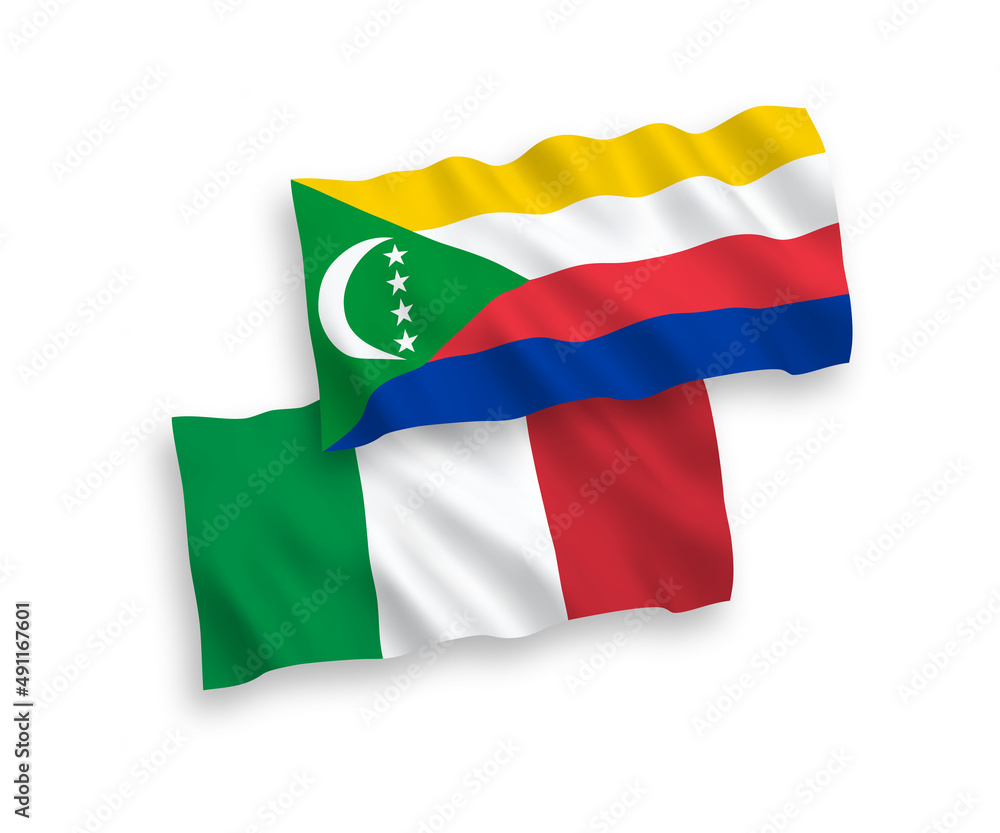 Flags of Italy and Union of the Comoros on a white background Flags of Italy and Union of the Comoros on a white background