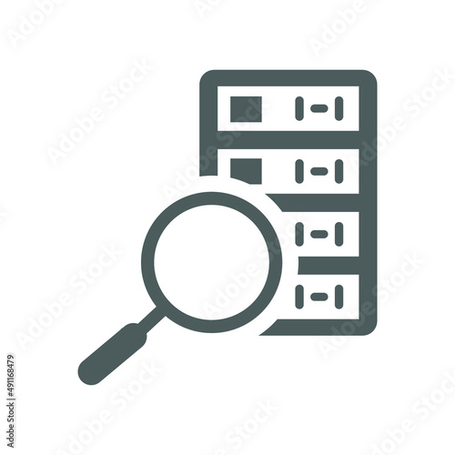 Database, search, server icon. Gray vector design.