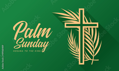 Canvas Palm sunday - hosana to the king gold cross crucifix sign with plam leaves aroun