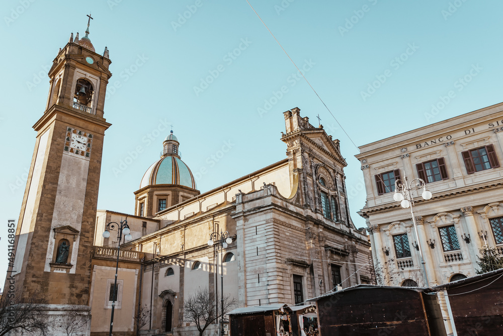 Obraz premium View of San Giuliano Cathedral in Caltagirone, Catania, Sicily, Italy, Europe, World Heritage Site