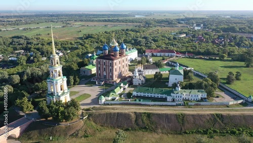 Aerial view of Kazan womens monastery on Gorushka. City of Danilov. Russia. High quality 4k footage photo