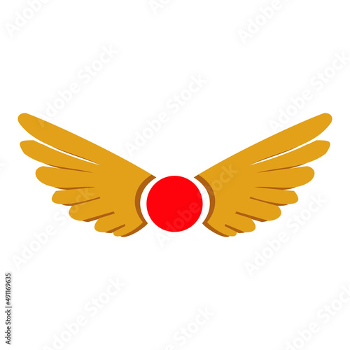 the letter o icon in the middle which is red and modified wings on a white background