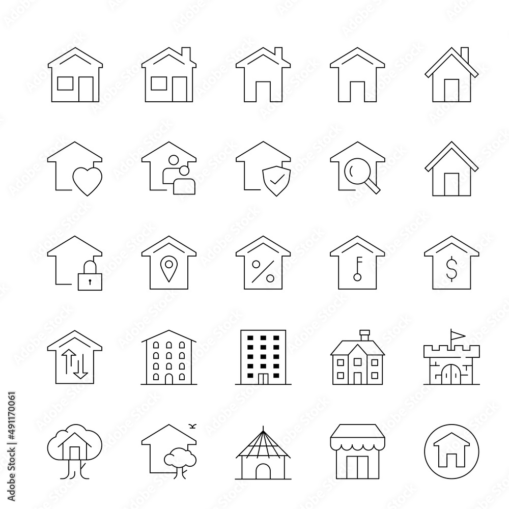 House, residence, thin line icon set, vector illustration.
