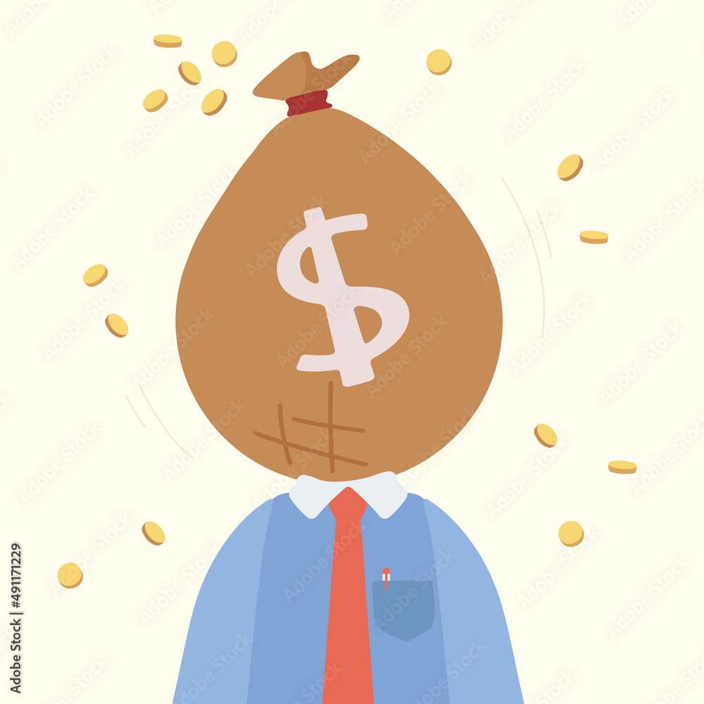 Business concept flat style isolated of greedy businessman with money ...