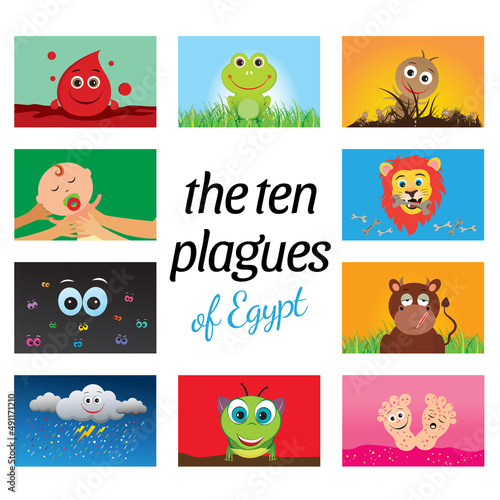 Passover Ten Plagues of Egypt, cartoon Vector illustrations