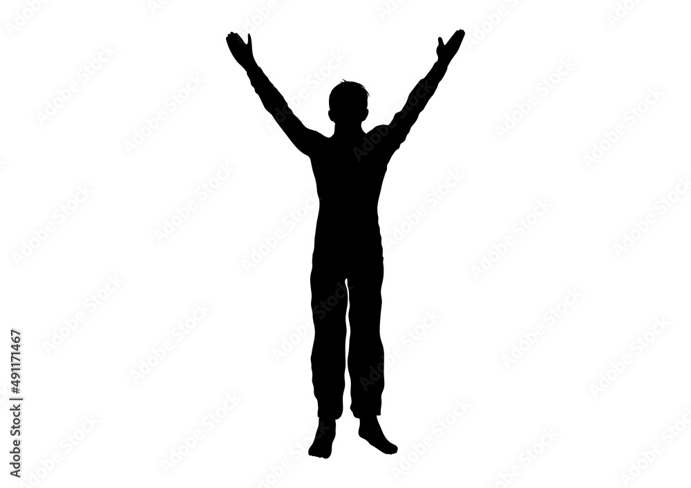 drawing silhouette the man standing raise your hand with isolated white background vector illustration drawing silhouette the man standing raise your hand with isolated white background vector illustration