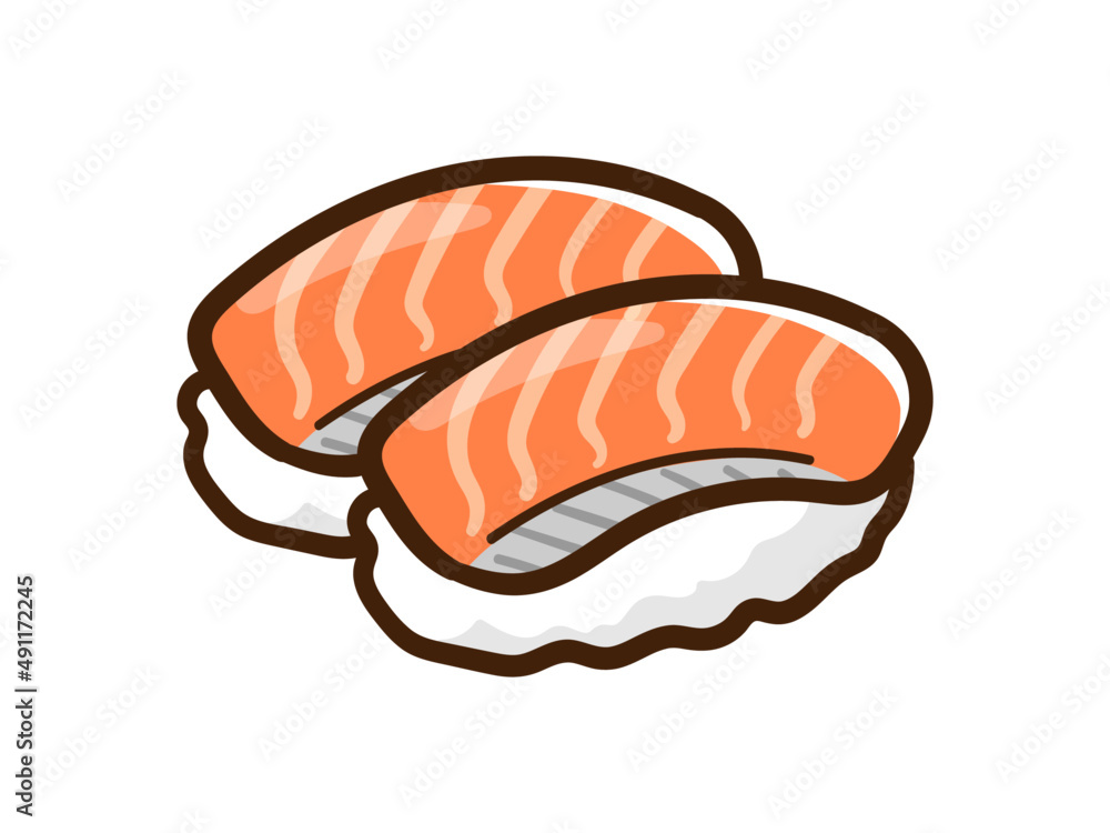 サーモンの寿司のかわいい手書き風イラスト Stock Vector Adobe Stock