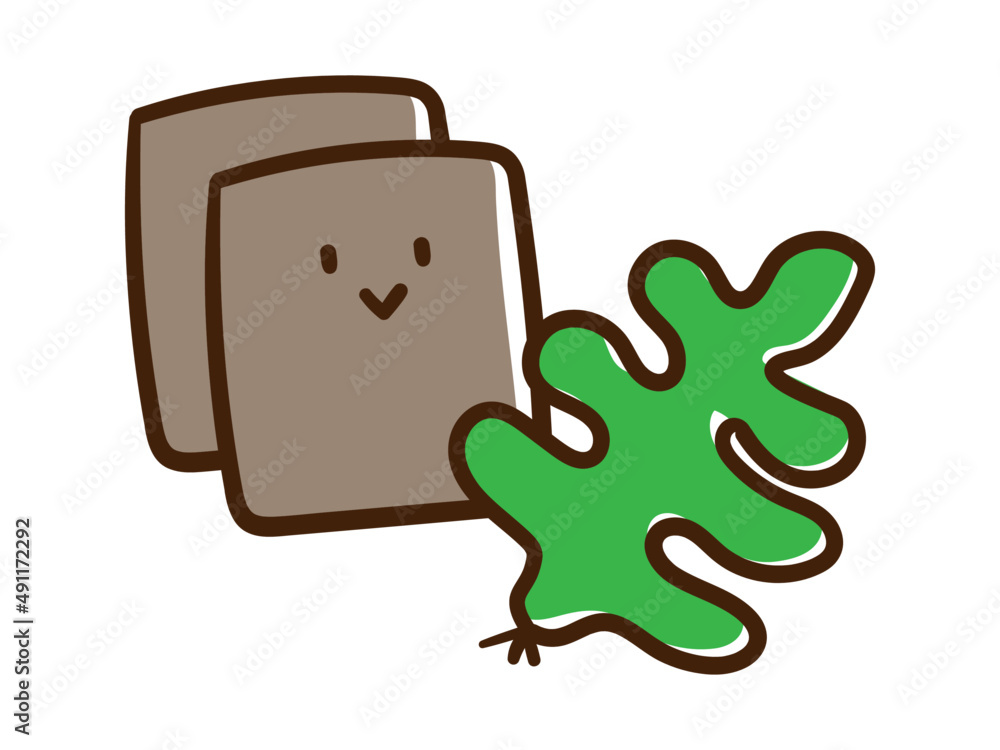 海苔とわかめの海藻類のかわいいキャラクター手書き風イラスト Stock ベクター Adobe Stock