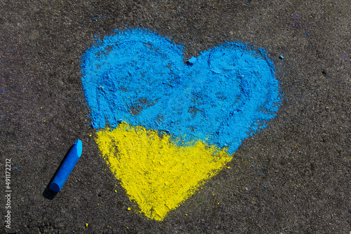 Heart shaped flag of ukraine, chalk drawing. Support and love for Ukraine