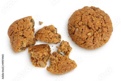 oatmeal cookies with flax, pumpkin and sunflower seeds with clipping path and full depth of field. Top view. Flat lay