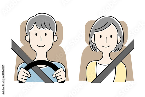 手描き風・運転する男性と助手席の女性のベクターイラスト