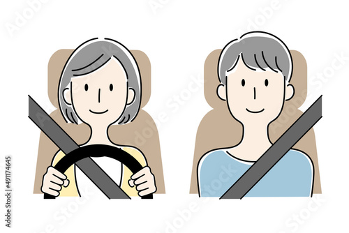 手描き風・運転する女性と助手席の男性のベクターイラスト