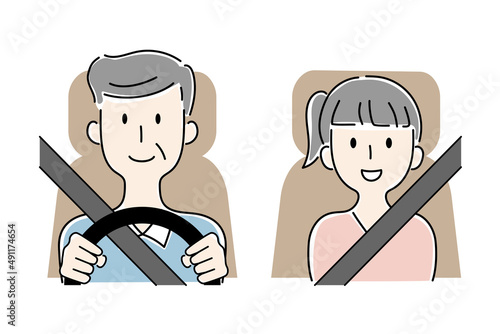 手描き風・運転する高齢男性と助手席の少女のベクターイラスト