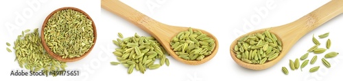 Dried fennel seeds isolated on white background with clipping path. Top view. Flat lay. Set or collection