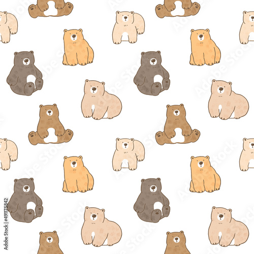 Seamless Pattern with Cartoon Bear Design on White Background