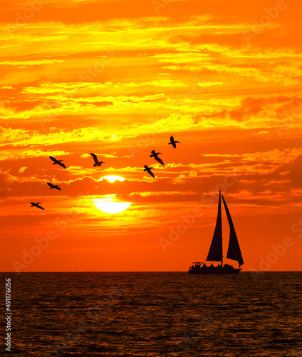 Sunset Ocean Sailboat Vertical
