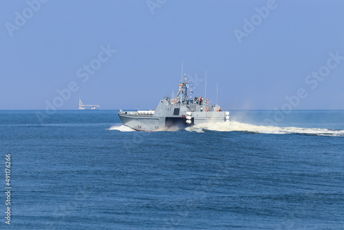 High-speed landing boat in the Baltic Sea, Russia 