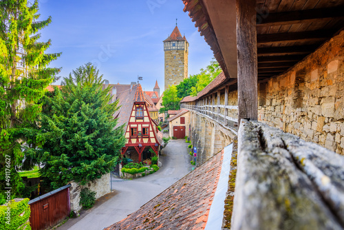 Rothenburg ob der Tauber, Bavaria, Germany. Medieval town wall and tower. photo