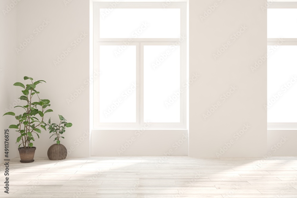 White empty room. Scandinavian interior design. 3D illustration White empty room. Scandinavian interior design. 3D illustration