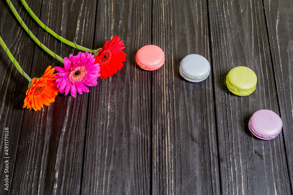 colorful French Macarons with flowers colorful French Macarons with flowers