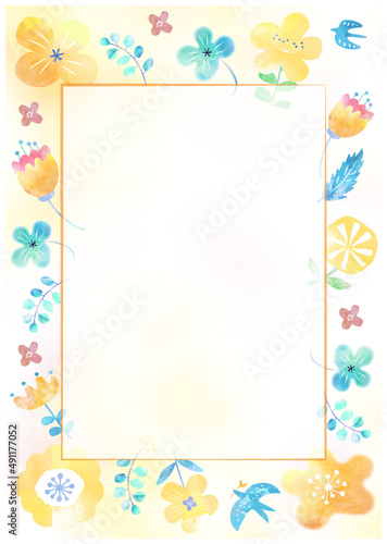 北欧風_水彩草花フレーム縦型