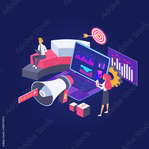 Digital social media marketing promotion campaign. Market targeting and advertising strategy