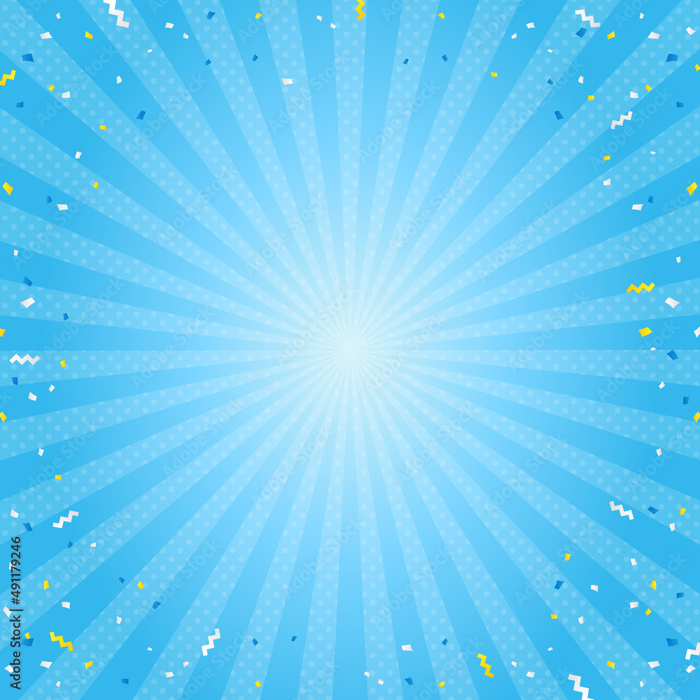 紙吹雪 集中線 ドットの水色背景 正方形 Stock Vector Adobe Stock