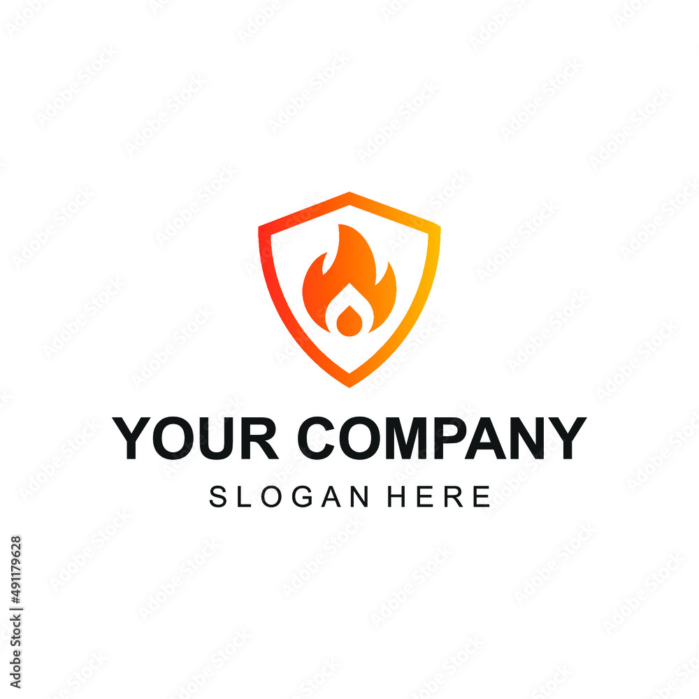 Obraz premium Shield fire logo vector. Firefighter department logo