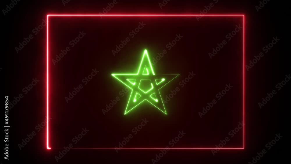 Kingdom of Morocco Flag with neon effect, Moroccan Flag Kingdom of Morocco Flag with neon effect, Moroccan Flag