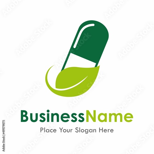 Leaf pill vector logo template. Suitable for business, pharmacy, web and design