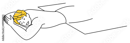 マッサージを受ける為うつ伏せに寝ている可愛い男性 シンプル イラスト ベクター
Cute guy lying on his stomach to receive a massage. Simple Illustration Vector