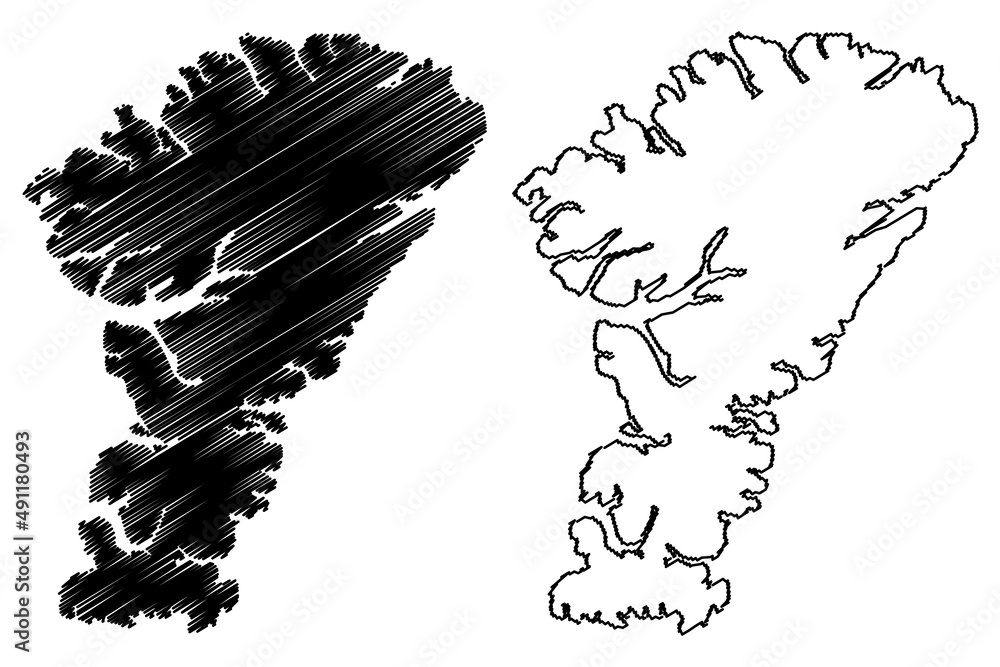 Ellesmere island (Canada, Nunavut Province, North America, Queen Elizabeth Islands) map vector illustration, scribble sketch Umingmak Nuna map