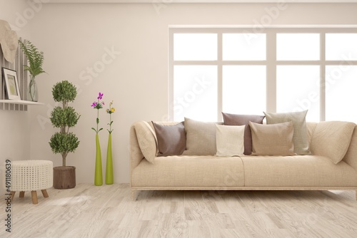 Wallpaper Mural Soft color living room with sofa. Scandinavian interior design. 3D illustration Torontodigital.ca