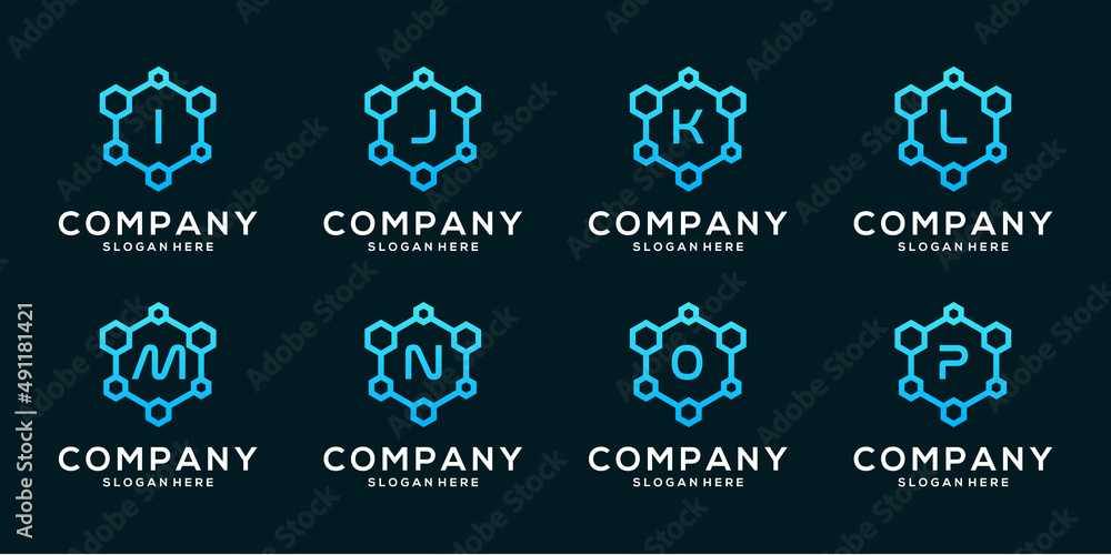 Set of hexagon tech letter logo