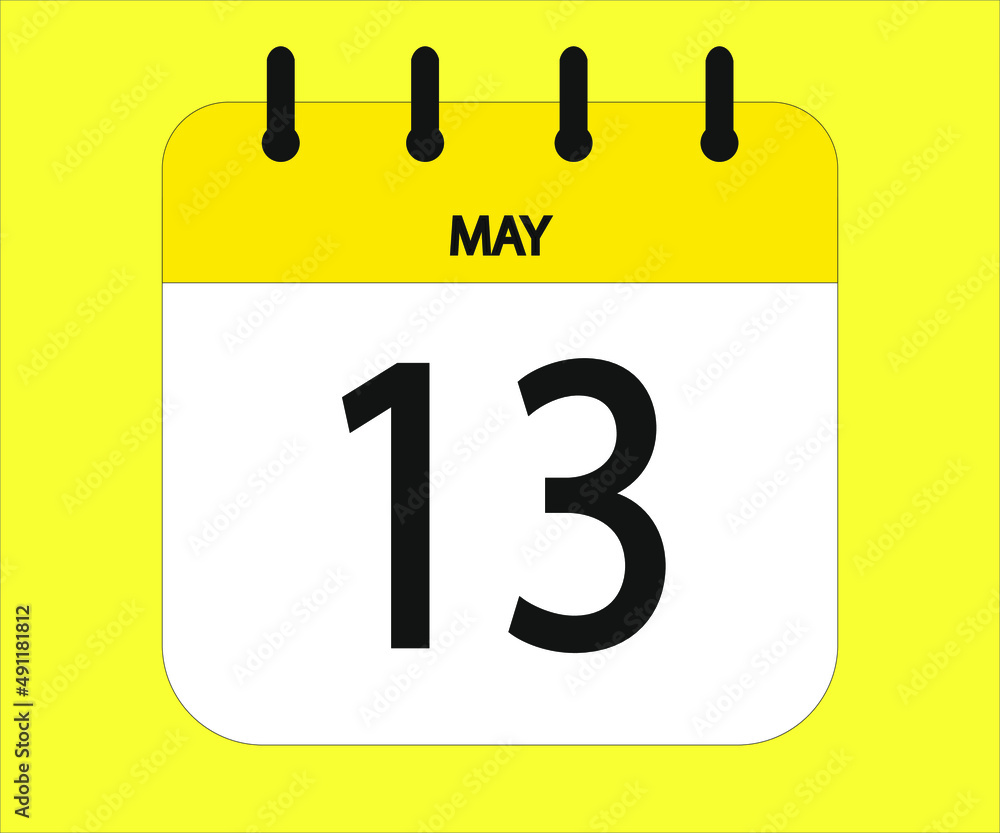 May 13th yellow calendar icon for days of the month May 13th yellow calendar icon for days of the month