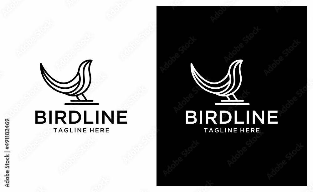 bird logo vector line outline monoline art icon vector template. on a black and white background.